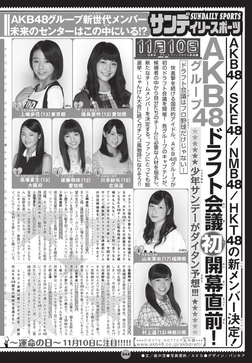 週刊少年サンデー誌面デザイン（AKB48グループ ドラフト会議特集ページ）